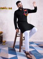 Rayon Black Navratri Wear Embroidery Work Readymade Kurta